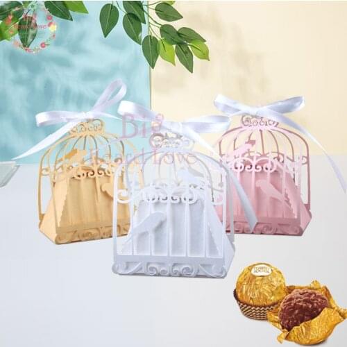 50pcs birdcage wedding favor box love birds candy box wedding favors and gifts decoration Baby Shower gift box for wedding Party