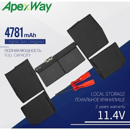 Apexway A1705 Laptop Battery For Macbook 12'' laptop A1534 Batteria 4781 mAh Replacement with Tools Screwdriver Battery