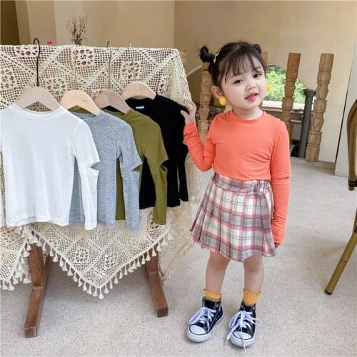 1 2 3 4 5 6 Years Baby Girls Shirts Fashion Candy Colors Split Sleeves Shirt for Toddler Girl Children Cotton Tops Autumn New