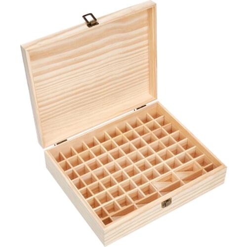 Natural Single-layer Wooden Large Essential Oil Storage Box Case Container 74 Bottles Aromatherapy Organizer Storage Case