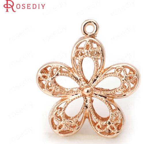 F661)6 pieces 21x18mm 24K Champagne Gold Color Plated Brass Plum Flower Charms Pendants High Quality Diy Jewelry Accessories