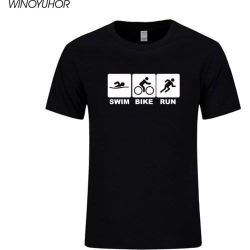 Triathlon T-Shirt Men Swimming Biking Running Funny Printed T Shirts For Men Summer Fashion Short Sleeve Cotton Tops Tees