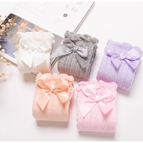 Baby Girls Knee High Socks Kids Children Cute Lace Bows Princess leg Warmers Solid Cotton Girl Long Tube White Socks 1-6years