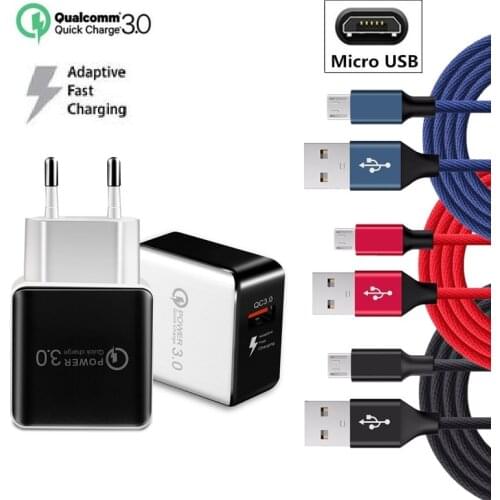Micro USB Cable Quick Charge 3.0 QC3.0 Fast Charging USB Wall Charger QC 3.0 for Samsung Xiaomi Huawei HTC Sony LG Phone Charger