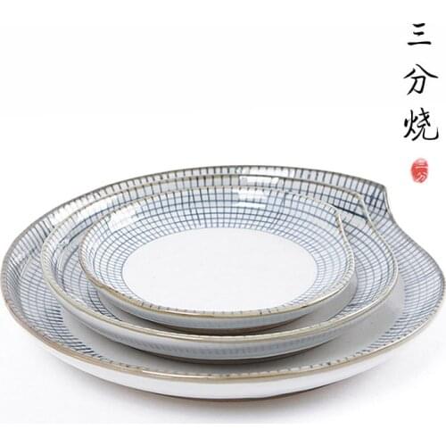 Japanese Style Hand Drawn Lattice Ceramic Tableware Large Bowl Dish & Plate Set Dinner Plate Food Plate Disc Soup Plate Creative