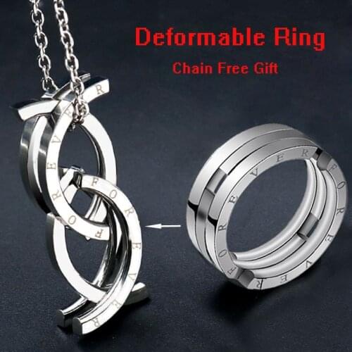 T-rings For Men Women Stainless Steel Deformable Folding Ring Letter FOREVER Love Statement Rings Brand Jewelry Chain Free Gift