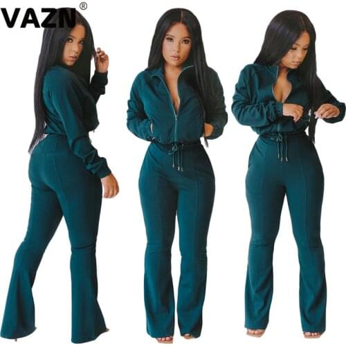 VAZN 2020 Office Lady High Waist Fashion Two Piece Women Sets Sexy V-Neck Crop Ruffle Tops And Long Pants Set