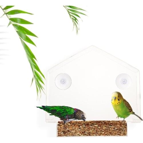 Window Bird House Nest Feeder with Sliding Seed Holder and 4 Extra Strong Suction Cups Outside Birdhouse Shape