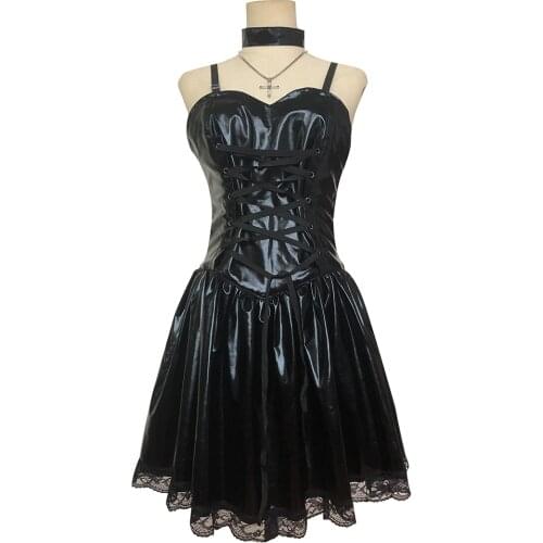 DEATH NOTE- Misa Amane Cosplay Costume Anime Women Black Elastic Lether Dress Necklace Outfits Halloween Carnival Suit