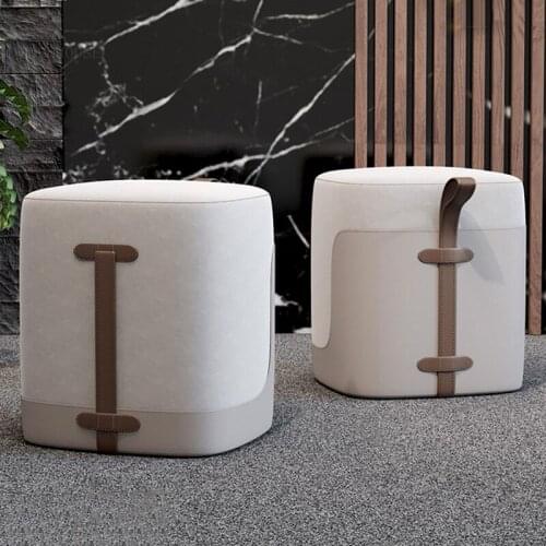 Nordic Leather Cloakroom Balcony Low Stool Home Furniture Hallway Fabric Footstool Creative Living Room Small Apartment Ottomans