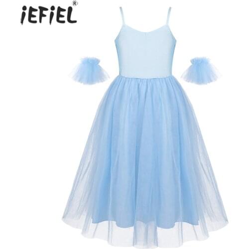 Flower Girl Dress Summer Spaghetti Straps Solid Color Dance Dress Children Elegant Wedding Birthday Party Mesh Ballet Tutu Dress