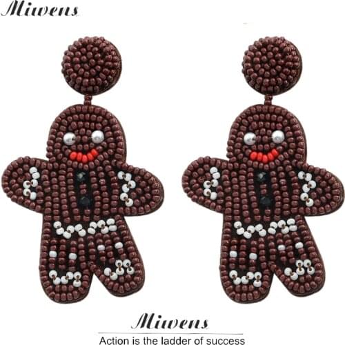 Miwens Ethnic Christmas Cookies Earrings for Women Charm Snowflake Beaded Dangle Drop Earrings Coral Tassel Ear Jewelry