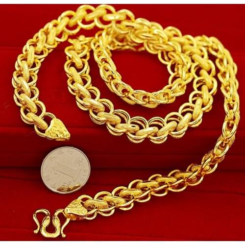 Fashion Luxury 14k Gold Wedding Necklaces for Men Yellow Gold Dragon Head Chain Mens Necklace Fine Jewelry Annivesary Gifts