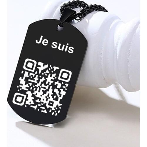 Personalized Stainless Steel Mens Dogtag Necklace Custom QR Code Pendant 24" Chain