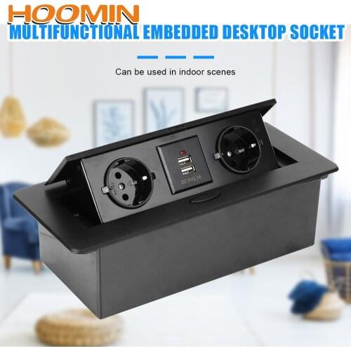 HOOMIN 2 3 EU Socket Desktop Socket Table Outlet Slow Pop Up With USB Charging Black Silver Aluminum Alloy Cover