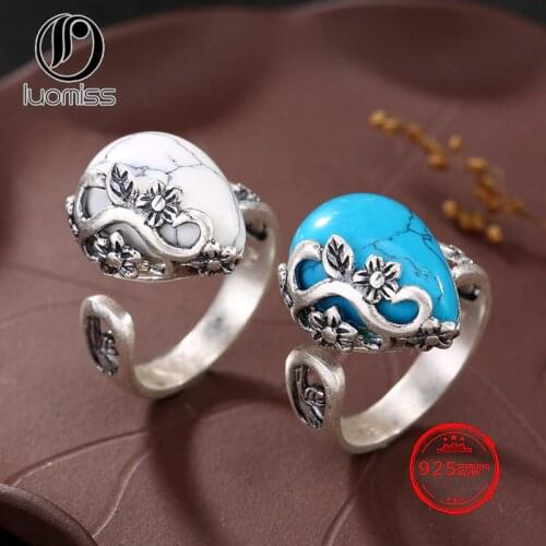 2018 New Vintage 925 Sterling Silver Turquoises Ring for Women Finger Ring Jewelry