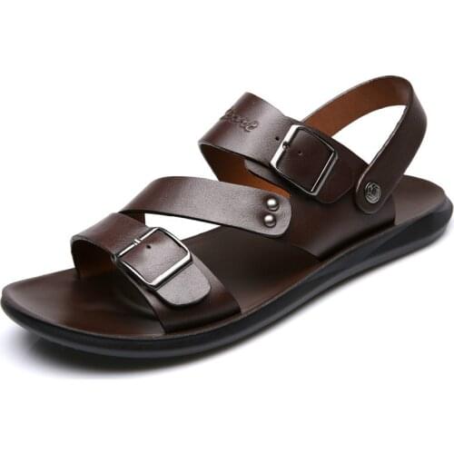 HKXN 2020 New Fashion Men Sandals split Leather Soft Non-slip Beach Summer Sandals Slippers Slip-On Flats Flip Flop Sandals T