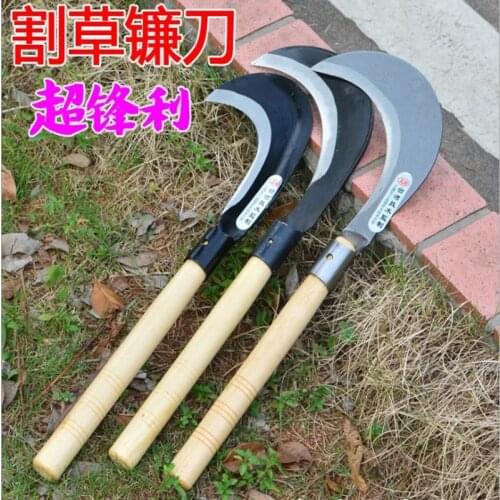 Multi-style Gardening Grass Sickle Knife Manganese Steel Sharp Long Handle Hand Sickle Hand Scythe Agricultural Weeding Knife