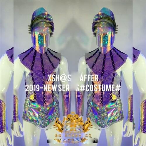 Future technology stage show wear Nightclub GOGO Mens Laser Space Geometry Armor Waistband Costume men catwalk