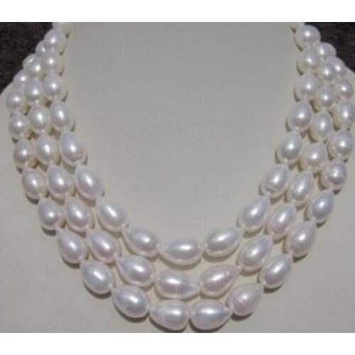 NATURAL 8-9MM 3Row WHITE AAA+ SOUTH SEA BAROQUE PEARL NECKLACE 17-19