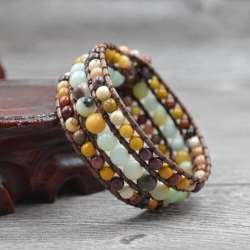 JoursNeige Hand Weaving Boho Bracelets Color Natural Stone Leather Wrap Beauty Bracelets Cuff Vintage Bracelets Fashion Jewelry