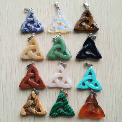 Assorted Natural Stone mixed Hollow triangle charms good quality pendants for jewelry making Wholesale 12pcs/lot free shipping