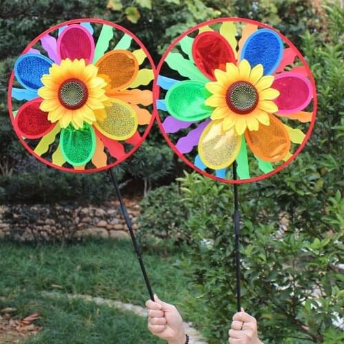 Practical Pin Wheel Motivational Easy-assembled Handmade Rainbow Color Floral Shape Sunflower Wind Spinner Toy for Yard