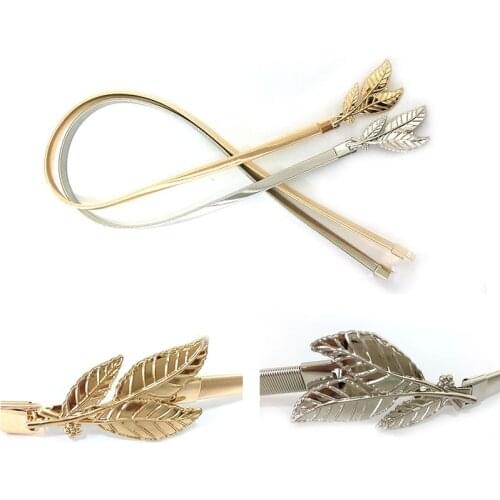 Thin Belt Ms Chain Elastic Wedding Jewelry Women Ladies Decor Adjustable Women Belts Leaf Metal Gold Silver