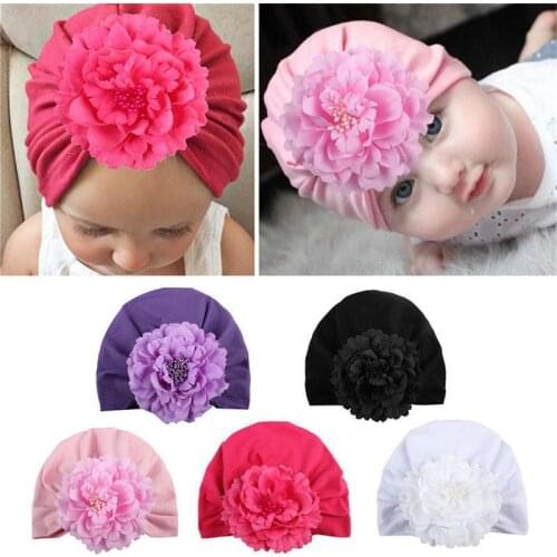 1 Pieces New Fashion Flower Baby Girls Hat Newborn Elastic Baby Turban Hats For Girls Cotton Infant Beanie Cap