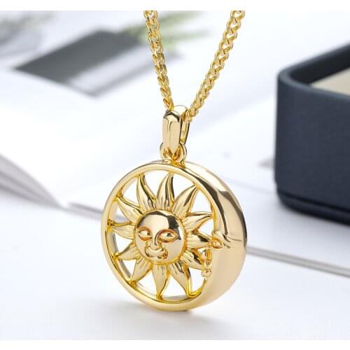 Sun and Moon Necklace For Women Round Gold Chain Sun Necklace Stainless Steel Bohemian Vintage Jewelry BFF Best Friend Gift