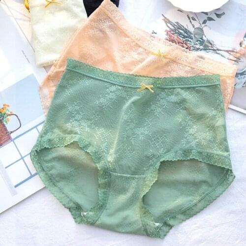 Womens High Panties with High Waist Sexy Lace Summer Thin Transparent Mesh Large Panties for Women Plus Size Female Underwear