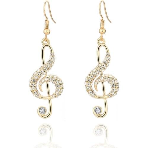CZ Crystal Music Note Drop Earrings Women Gold Vintage Music Fans Fashion Dangle Earrings 2019 Jewelry Gift Dropshipping
