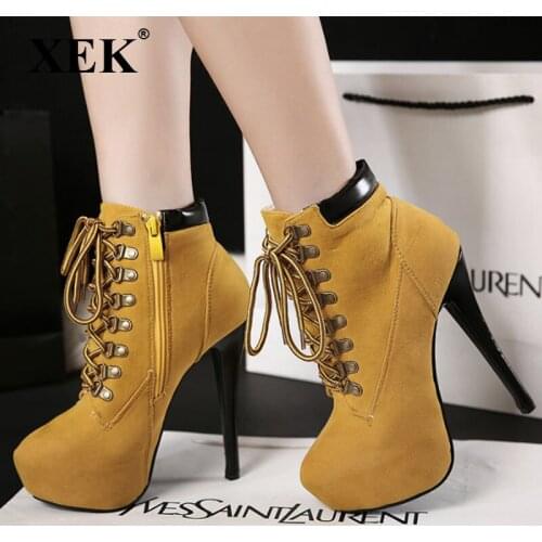 XEK 2018 new spring fashion super high heel cross strap stiletto shoes boots ZLL185