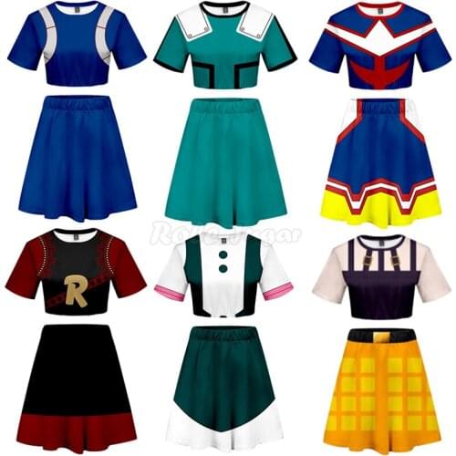 Japan Anime Boku No Hero Academia Cosplay Costume My Hero Academia Midoriya Izuku Todoroki Shoto 3D Print Top+Skirt Sets C31M294