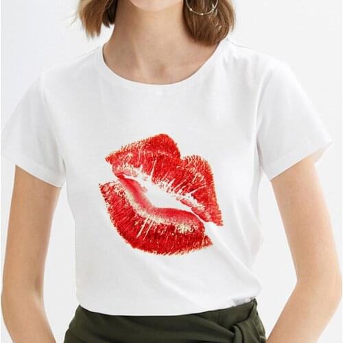 2019 New summer Sexy lips Printed t shirt Women Thin section white t-shirt Harajuku Short sleeve Top Tee Korean tshirt clothing