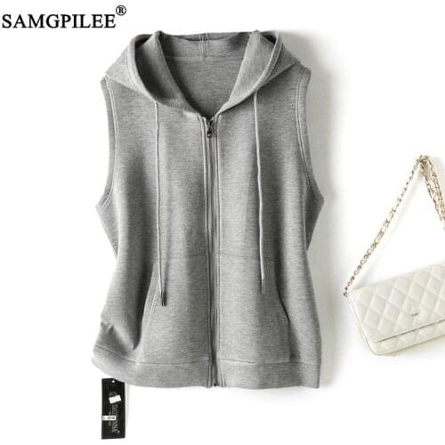 Jackets 2021 Spring Fall New Hooded Top Cotton Korean Style Loose Casual Women Sweatshirt Solid Fashion Sleeveless Hoodie Vest