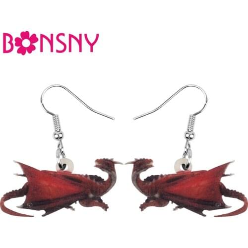 Bonsny Acrylic Anime Dinosaur Dragon Earrings Animal Drop Dangle Jewelry For Women Girl Teen Kids Charm Gift Hot Sale Accessory