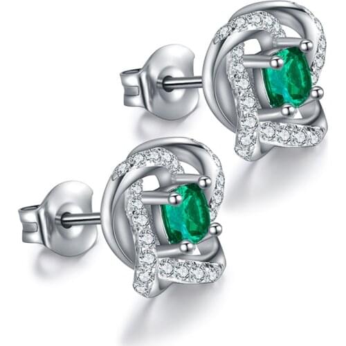 Zhanhao Hot Sell Certificated Lab Created Emerald Earrings Women Jewelry Stud 0.50ct Sterling 925 Silver