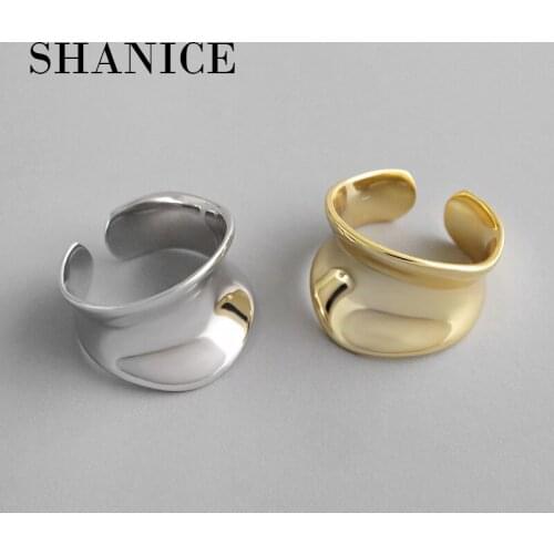 SHANICE INS Charm Korean version 100% S925 sterling silver open ring Irregular arc concave wide surface female ring