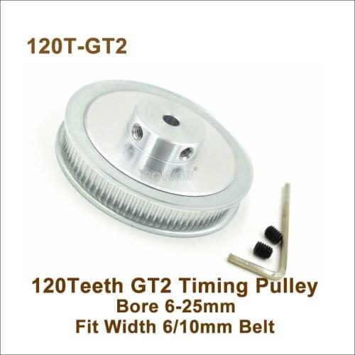 POWGE 120 Teeth 2GT Timing Pulley Bore 6-25mm Fit W=6/10mm 2GT Synchronous Belt 120T 120Teeth GT2 Pulley 3D Printer 120-2GT