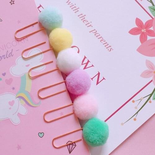 10Pcs Hairball Paper Clips Binder Clamp Memo Holder Bookmarks Office Stationery
