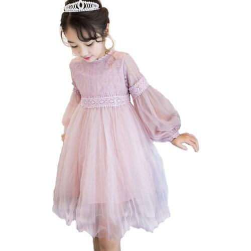 2020 Kids Dresses For Girls Lace Long Lantern Sleeve Girls Dress Party Baby Girl Wedding Dress Children Clothes 8 10 12 Years