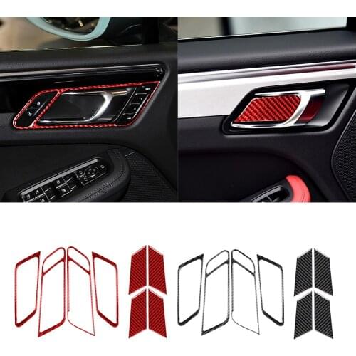 Fit For Porsche Macan 2014-2021 Real Carbon Fiber Interior Door Handle and Bowl Cover Decorative Trim 8PCS Car Accessories
