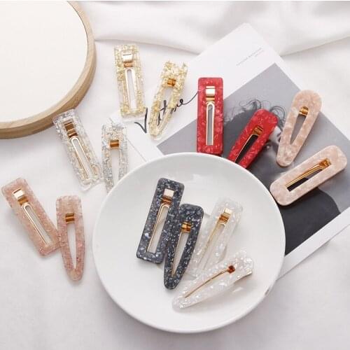 Acrylic Duckbill BB Hair Clips Ladies Girl Water Drop Rectangular Hairpin Hair Accessories Sweet Girls Simple Headdress For 2021