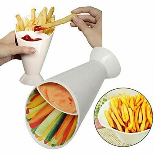 White Fries Dip and Cone Portable Dipping Container 2 Snack Auto Supplies Kitchen In 1 Stand Stand Cone Plates Specialty P9M1
