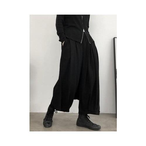 Yamamoto, dark, wide-legged, black hemline, thick, loose, straight slacks, fall/winter, womens Haren Pants