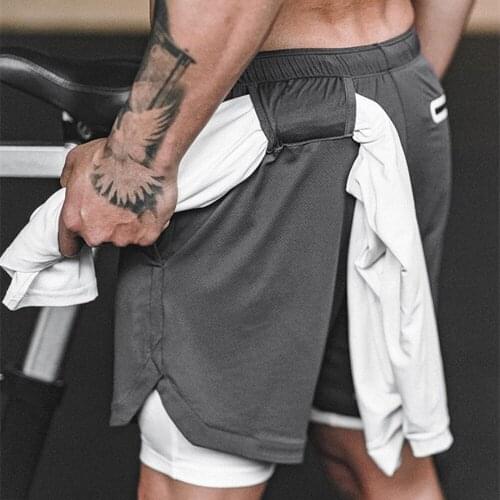 New style Double-Deck shorts Men outdoor fitness training Marathon sport short pants Running quick-drying 5 points short pants