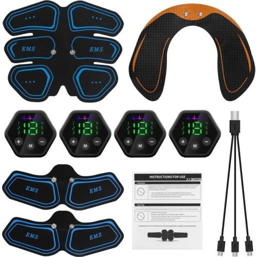 EMS Muscle Stimulator Abdominal Hip Trainer Toner USB Abs Fitness Training Home Gym Weight Loss Body Slimming LCD Display