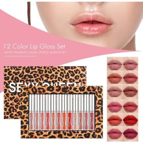 12 Color Makeup Lipstick Lip Gloss Matte Liquid Lip Tint Cream Pigment Long Lasting Silky Texture For Lips Women Cosmetics