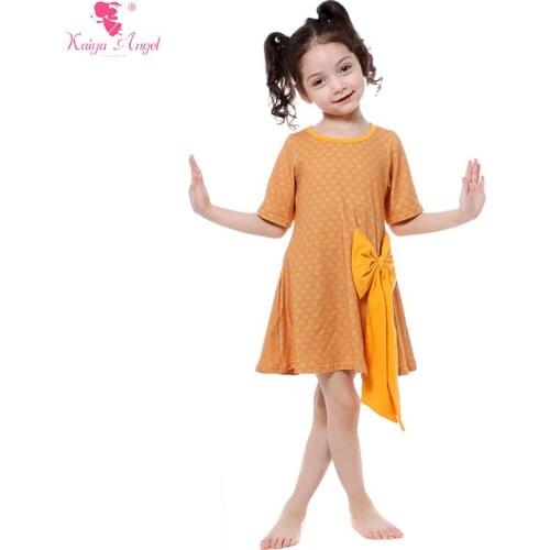 Kaiya Angel Baby Girl Clothes Mustard Yellow Girls Dress Summer Children Clothing Dot Big Bow Toddler Dress Baby Girl Dress